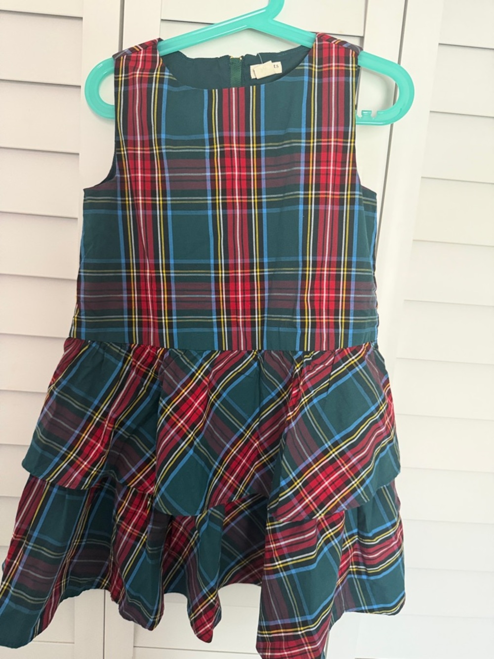 Crewcuts Teal and Red Plaid Tiered Dress